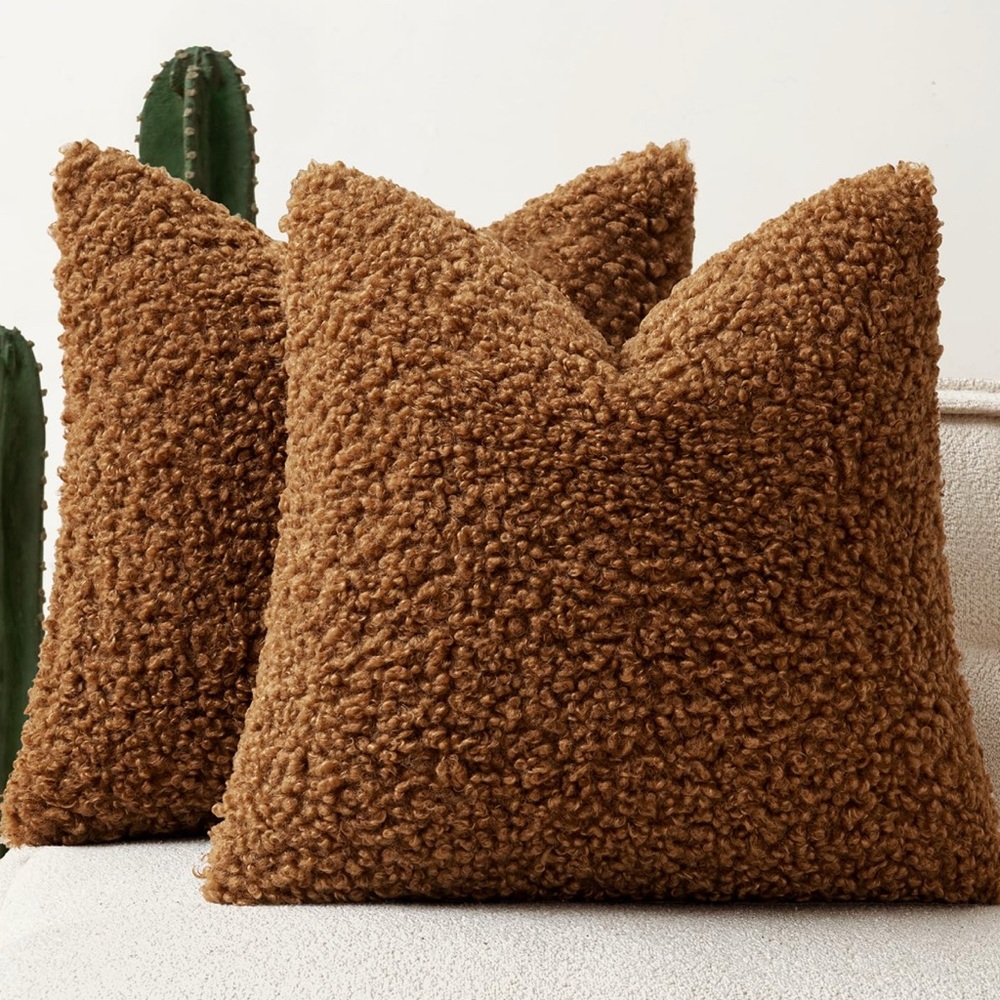 Throw Pillow Covers 20x20 Inch Set Of 2 Boucle Neutral Decorative Sherpa